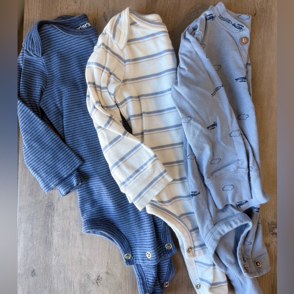 Carter's Blue and Cream Striped Bodysuit Trio